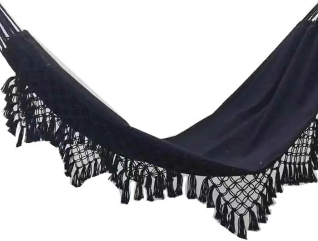 Hammocks Double Enlarged Canvas Swing Indoor and Outdoor Camping Hanging Chair Photography Retro Tassel Hammock Camping Hammocks(Black)