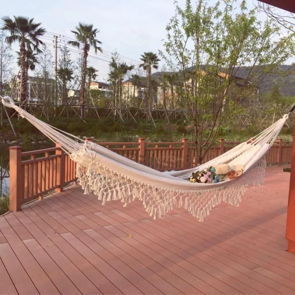 Hammocks Double Enlarged Canvas Swing Indoor and Outdoor Camping Hanging Chair Photography Retro Tassel Hammock Camping Hammocks(Black)