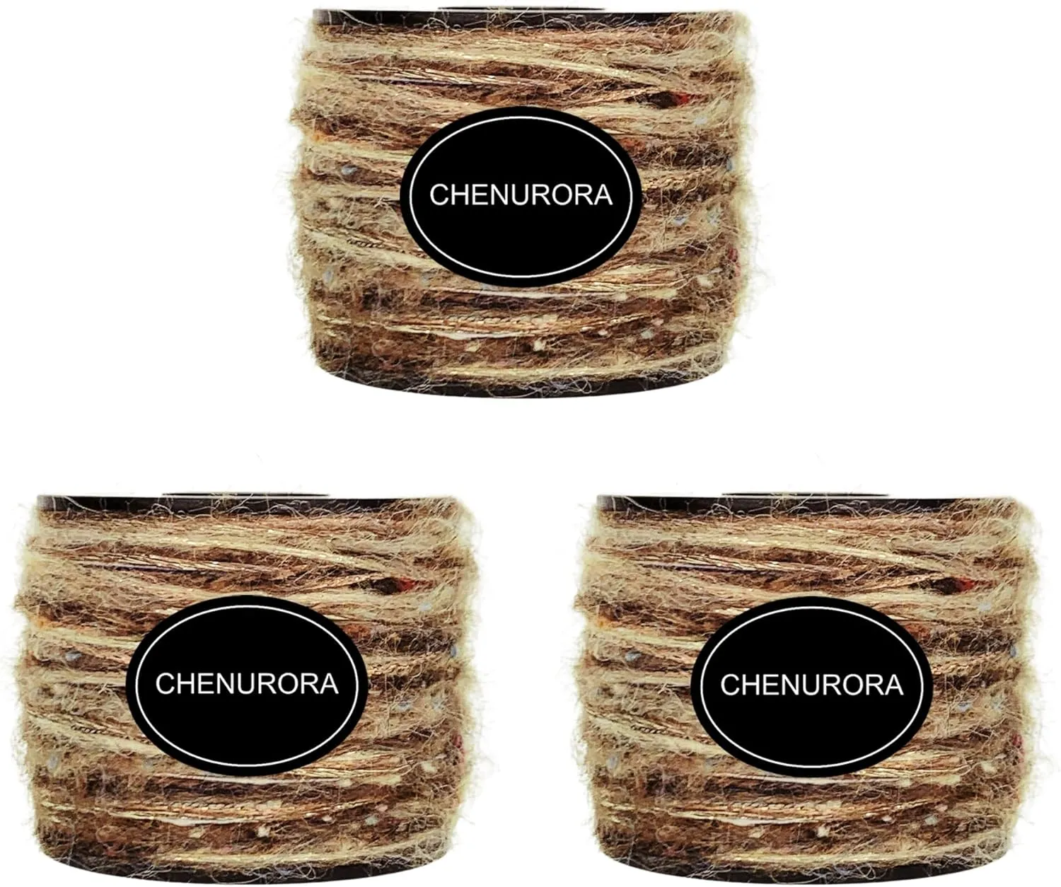 Hand-Blended Multifiber Multicolored Fancy Yarn for Knitting Crocheting Crafts DIY, Set of 3 Rolls (Brown)