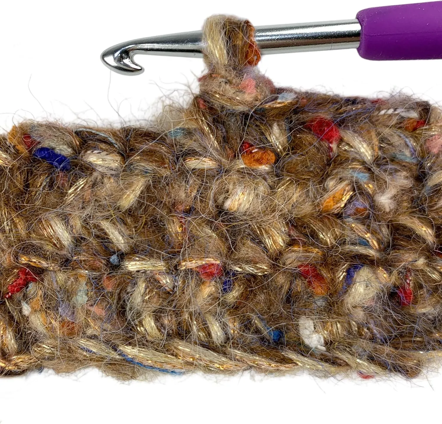 Hand-Blended Multifiber Multicolored Fancy Yarn for Knitting Crocheting Crafts DIY, Set of 3 Rolls (Brown)