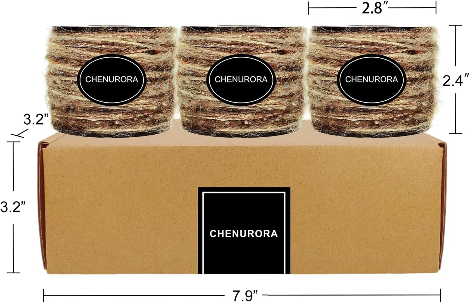 Hand-Blended Multifiber Multicolored Fancy Yarn for Knitting Crocheting Crafts DIY, Set of 3 Rolls (Brown)