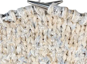 Hand-Blended Multifiber Multicolored Fancy Yarn with Beads for Knitting Crocheting Crafts DIY, Set of 3 Rolls (Beige)