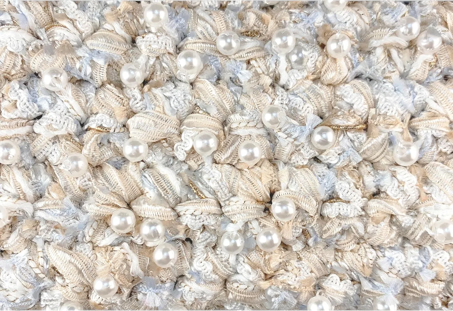 Hand-Blended Multifiber Multicolored Fancy Yarn with Beads for Knitting Crocheting Crafts DIY, Set of 3 Rolls (Beige)