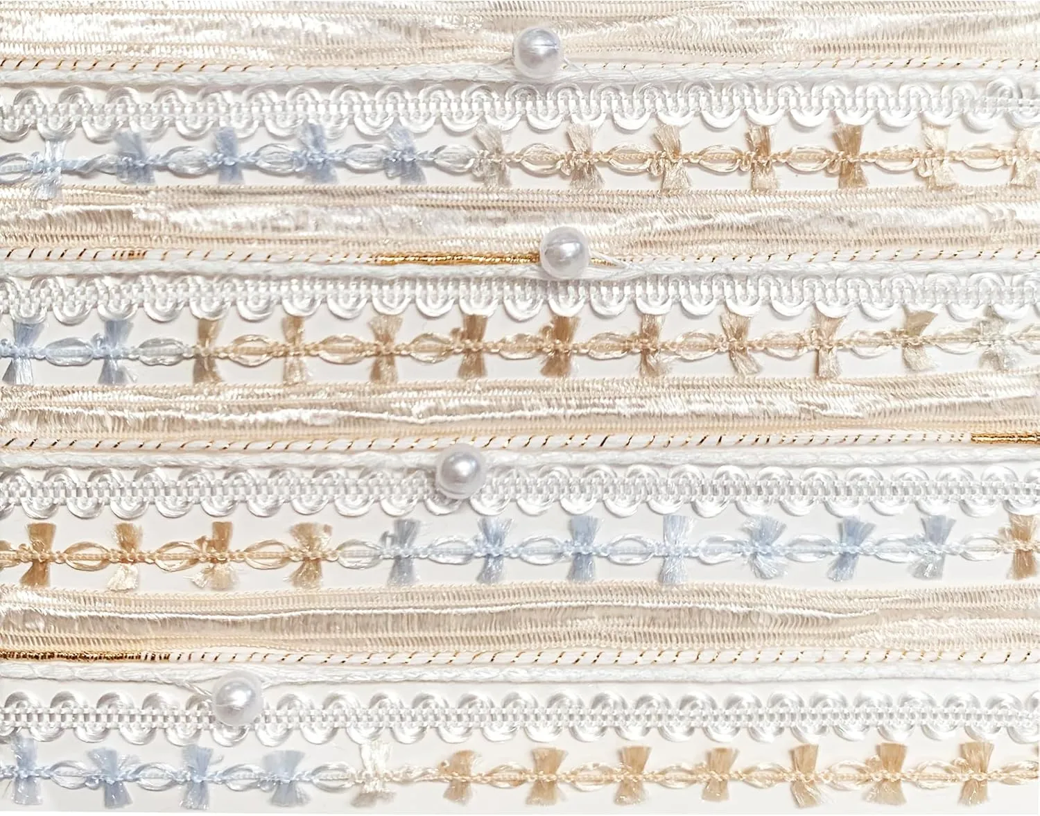 Hand-Blended Multifiber Multicolored Fancy Yarn with Beads for Knitting Crocheting Crafts DIY, Set of 3 Rolls (Beige)