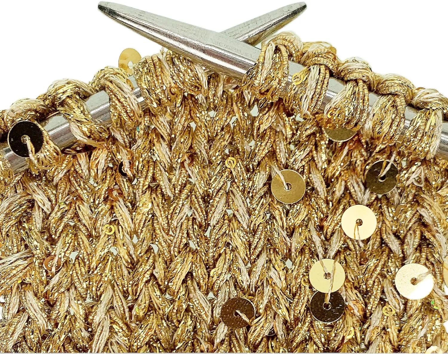 Hand-Blended Multifiber Multicolored Fancy Yarn with Golden Sequins for Knitting Crocheting Crafts DIY, Set of 3 Rolls (Gold)