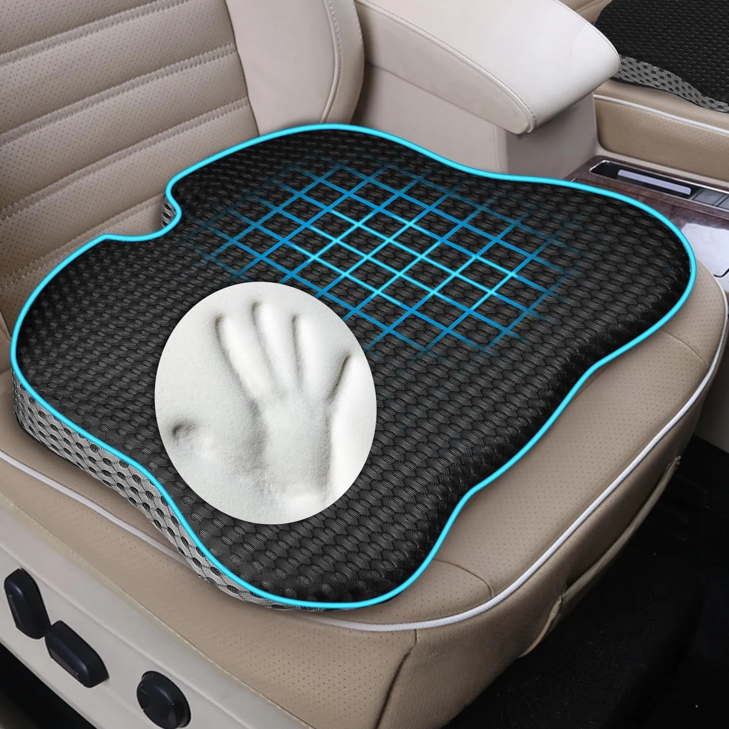 Hapiclody Car Seat Cushion for Driving,Office Chair Cushions Non-Slip Sciatica & Lower Back Tailbone Chair Pillow Pad,Memory Foam Seat Cushion for Car Seat Driver Truck Desk Wheelchair
