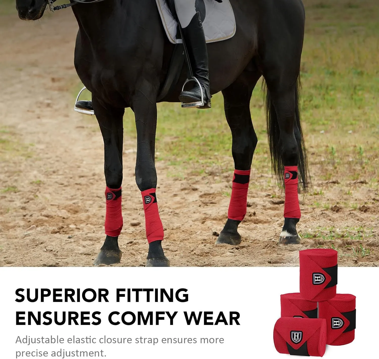 Harrison Howard Essential Horse Polo Leg Wraps Soft Fleece Leg Bandage for Horse Set of 4 Burgundy Large