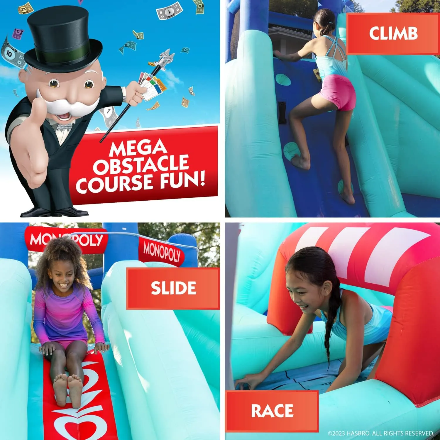 Hasbro Monopoly Splash Game – Mega Bouncer Inflatable Water Park – The Ultimate Summer Game for Kids, 2-4 players