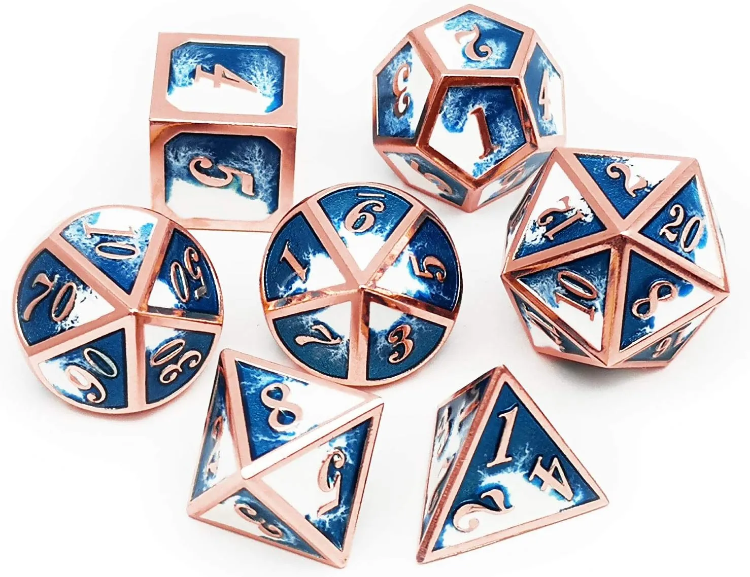 Haxtec Metal DND Dice Set Copper Blue White D&D Dice with Leather Dice Bag for Dungeons and Dragons RPG-Ice Dragon Bait