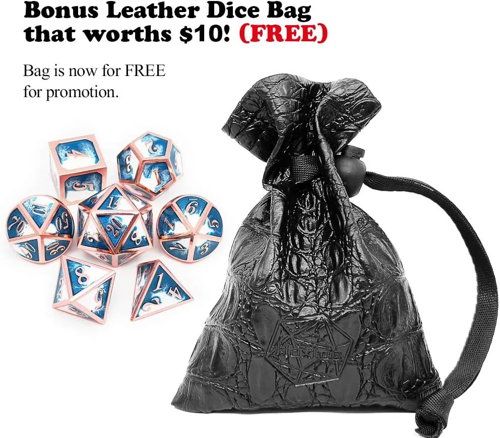 Haxtec Metal DND Dice Set Copper Blue White D&D Dice with Leather Dice Bag for Dungeons and Dragons RPG-Ice Dragon Bait