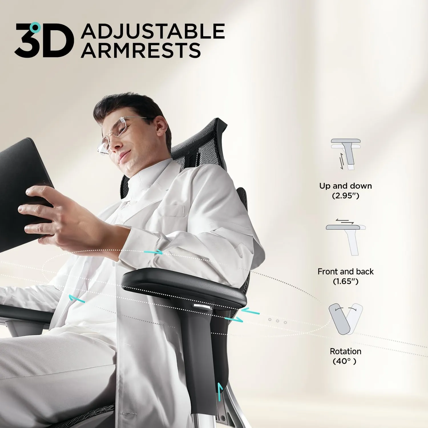 Hbada E3 Air Ergonomic Office Chair, Big and Tall Office Chair - with 3-Zone Dynamic Lumbar Support, 3D Adjustable Headrest, 3D Adjustable Armrests, Swivel, Black(No Footrest)