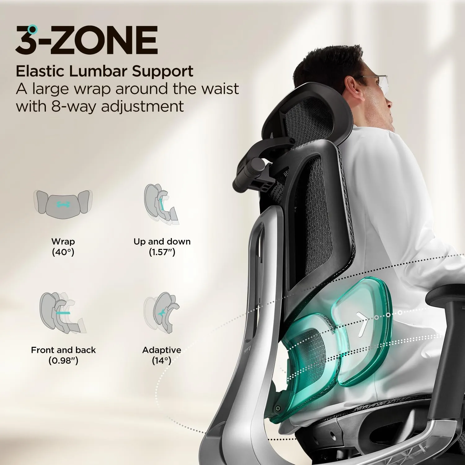 Hbada E3 Air Ergonomic Office Chair, Big and Tall Office Chair - with 3-Zone Dynamic Lumbar Support, 3D Adjustable Headrest, 3D Adjustable Armrests, Swivel, Black(No Footrest)