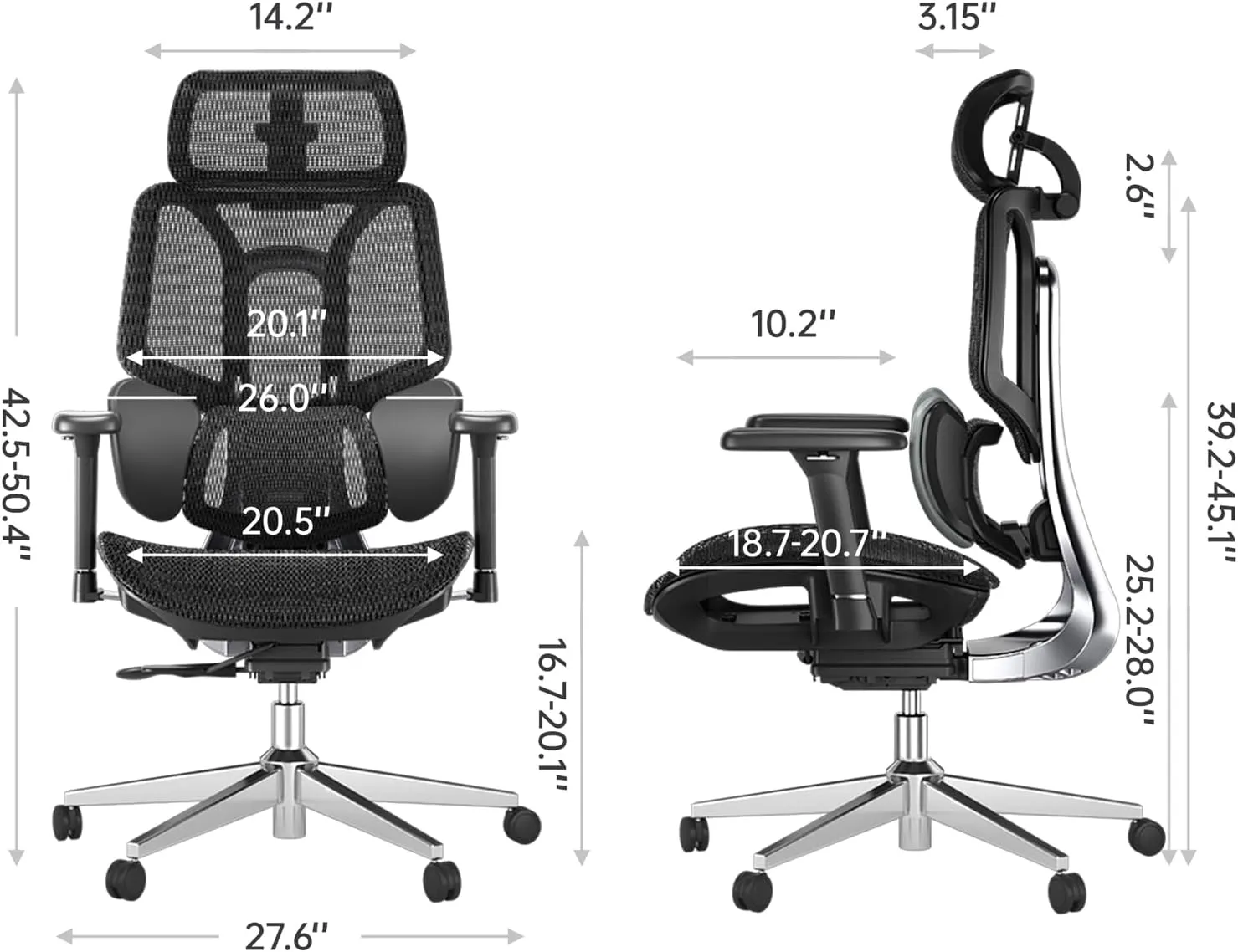 Hbada E3 Air Ergonomic Office Chair, Big and Tall Office Chair - with 3-Zone Dynamic Lumbar Support, 3D Adjustable Headrest, 3D Adjustable Armrests, Swivel, Black(No Footrest)