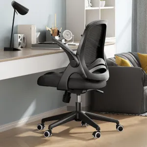Hbada Office Desk Chair with Flip-Up Armrests and Saddle Cushion, Ergonomic Office Chair with S-Shaped Backrest, Swivel, Mesh, Black