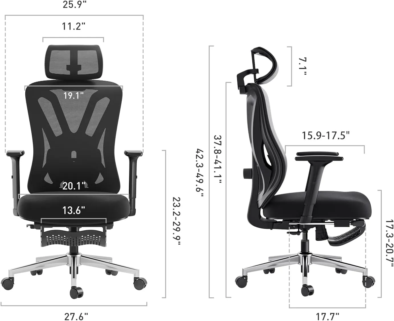 Hbada P5 Ergonomic Office Chair, Desk Chair with Adjustable Lumbar Support and Height, Comfortable Mesh Computer Chair with Footrest 2D Headrest, Swivel Tilt Function Black