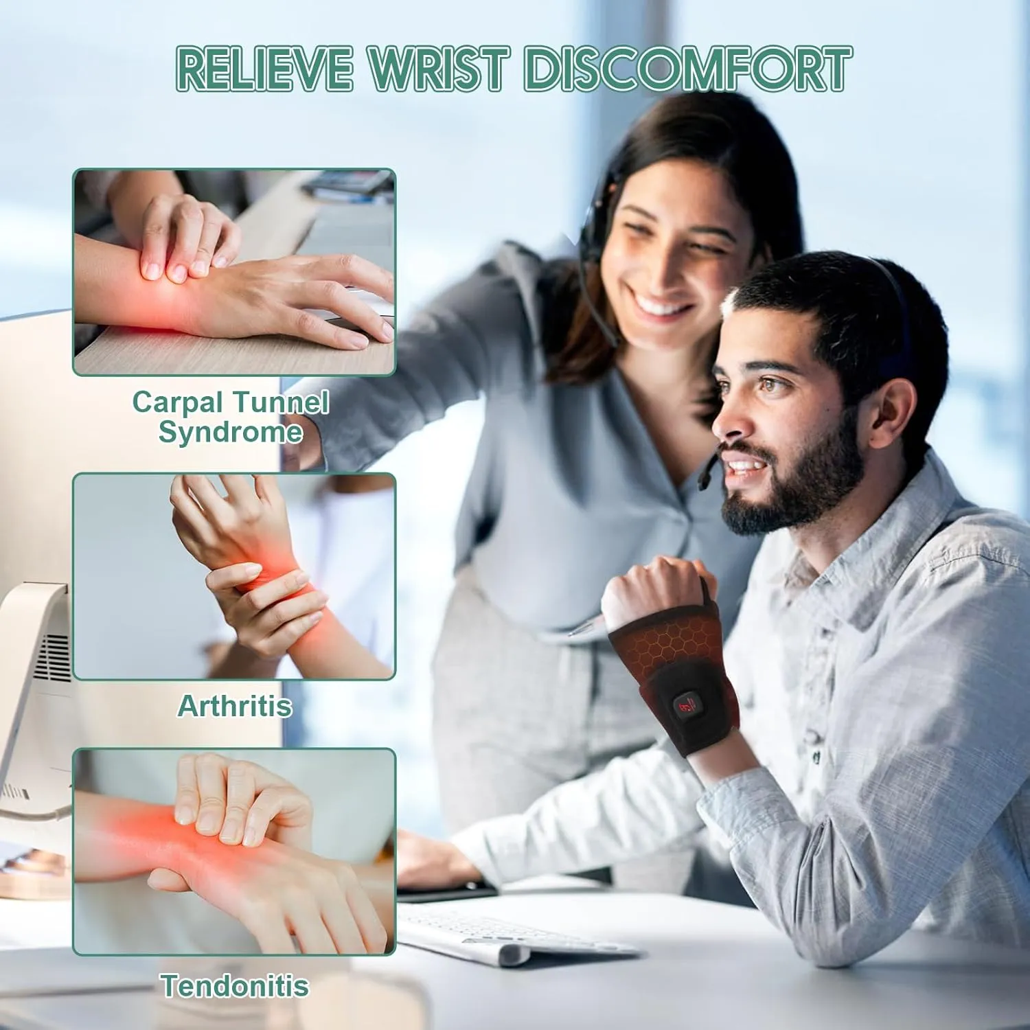 Heated Wrist Wrap Cordless, Wrist Heating Pad for Pain Relief, 3000mAh Rechargeable Wrist Warmers for Men Women, 3 Heat Levels Carpal Tunnel Wrist Brace with 30 Mins Auto-off (Black)