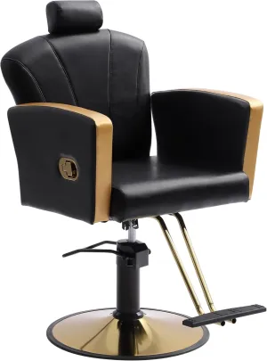 Height Adjustable Salon Chair for Hair Sylist, Reclining Salon Hair Chairs, Hydraulic Barber Chair, 360 Degree Swivel Shampoo Chairset for Barbershop (Black-Golden)