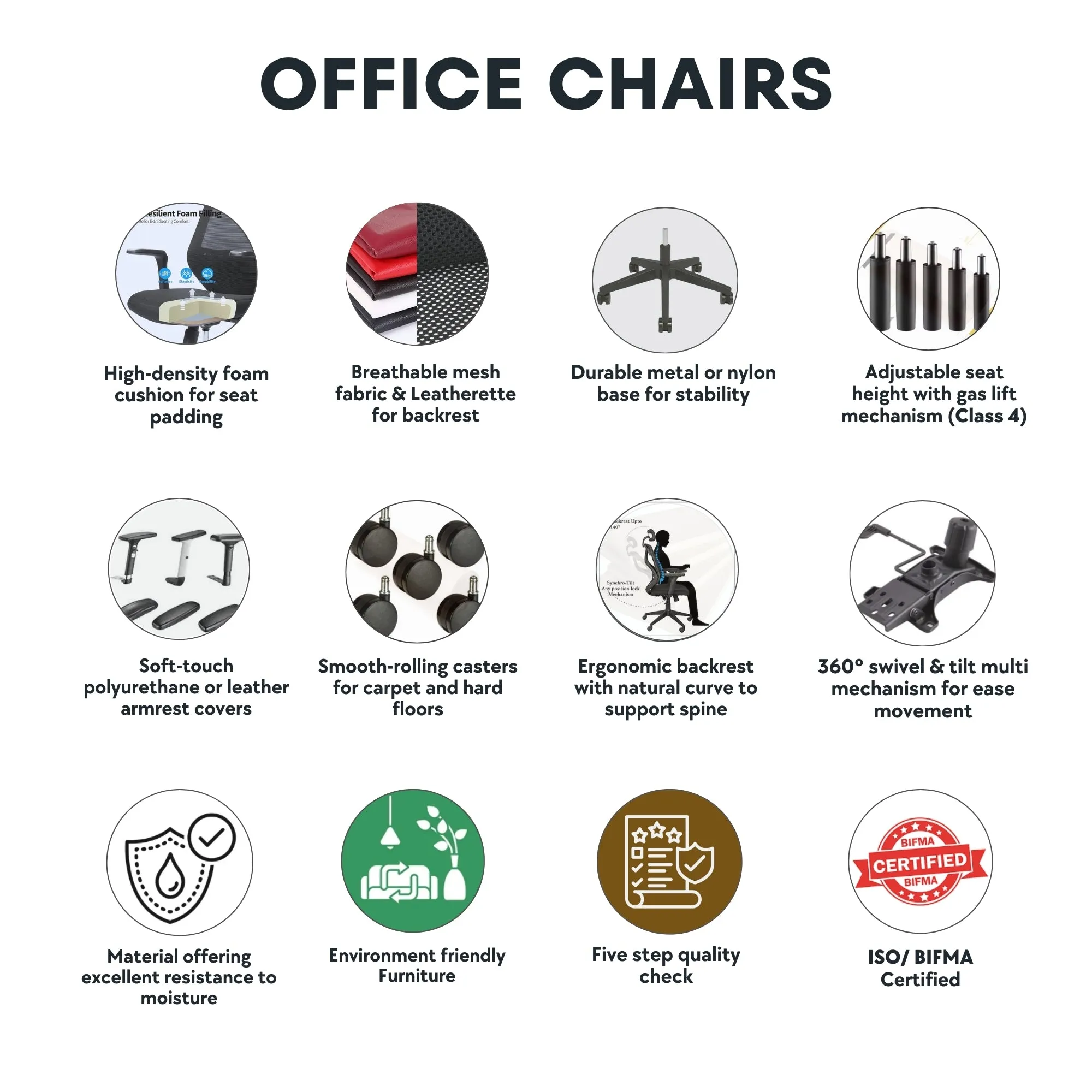 High & Medium Back Executive Ergonomic Chair with Nylon Base