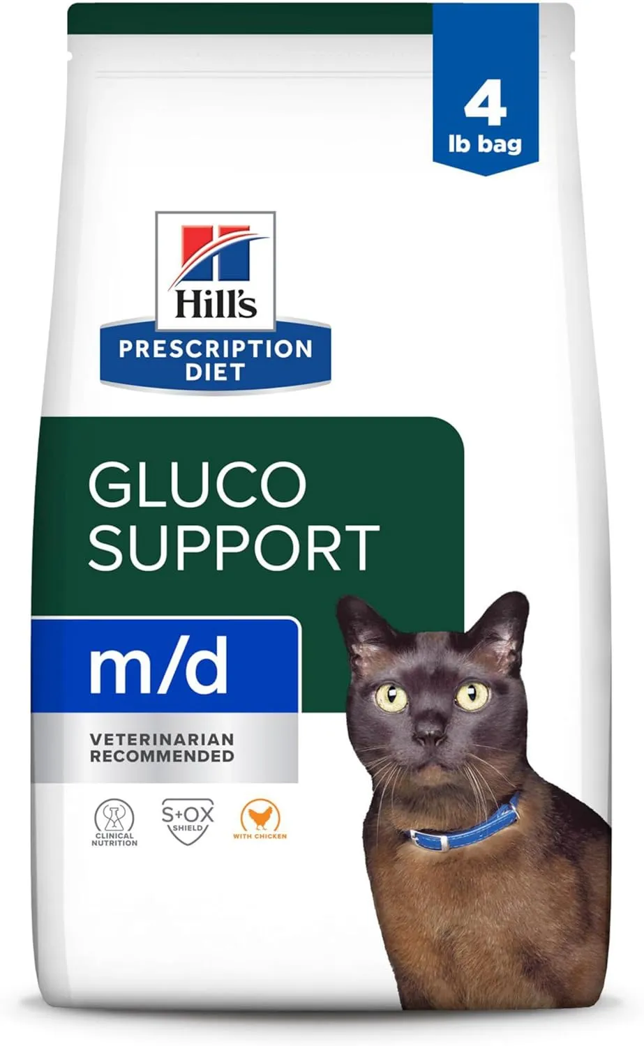 Hill's Prescription Diet m/d GlucoSupport Chicken Flavor Dry Cat Food, Veterinary Diet, 4 lb. Bag