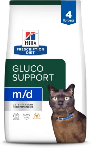 Hill's Prescription Diet m/d GlucoSupport Chicken Flavor Dry Cat Food, Veterinary Diet, 4 lb. Bag