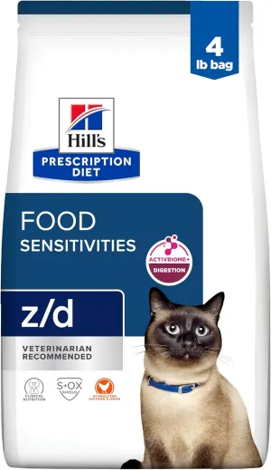 Hill's Prescription Diet z/d Skin/Food Sensitivities Dry Cat Food, Veterinary Diet, 4 lb. Bag