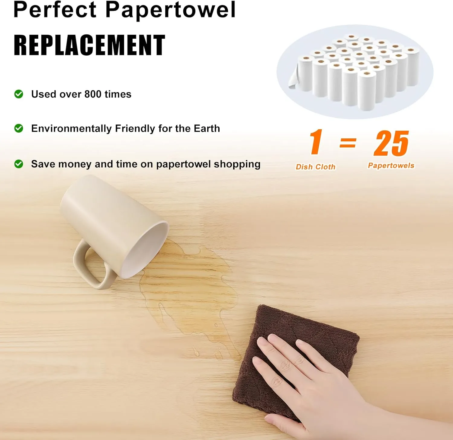 Homaxy 12 Pack Kitchen Dish Cloths (10 x 10 Inches, Brown), Super Soft and Absorbent Coral Velvet Dish Towels, Nonstick Oil Fast Drying Microfiber Cleaning Cloth, No Lint Household Dishcloths
