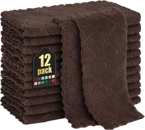 Homaxy 12 Pack Kitchen Dish Cloths (10 x 10 Inches, Brown), Super Soft and Absorbent Coral Velvet Dish Towels, Nonstick Oil Fast Drying Microfiber Cleaning Cloth, No Lint Household Dishcloths