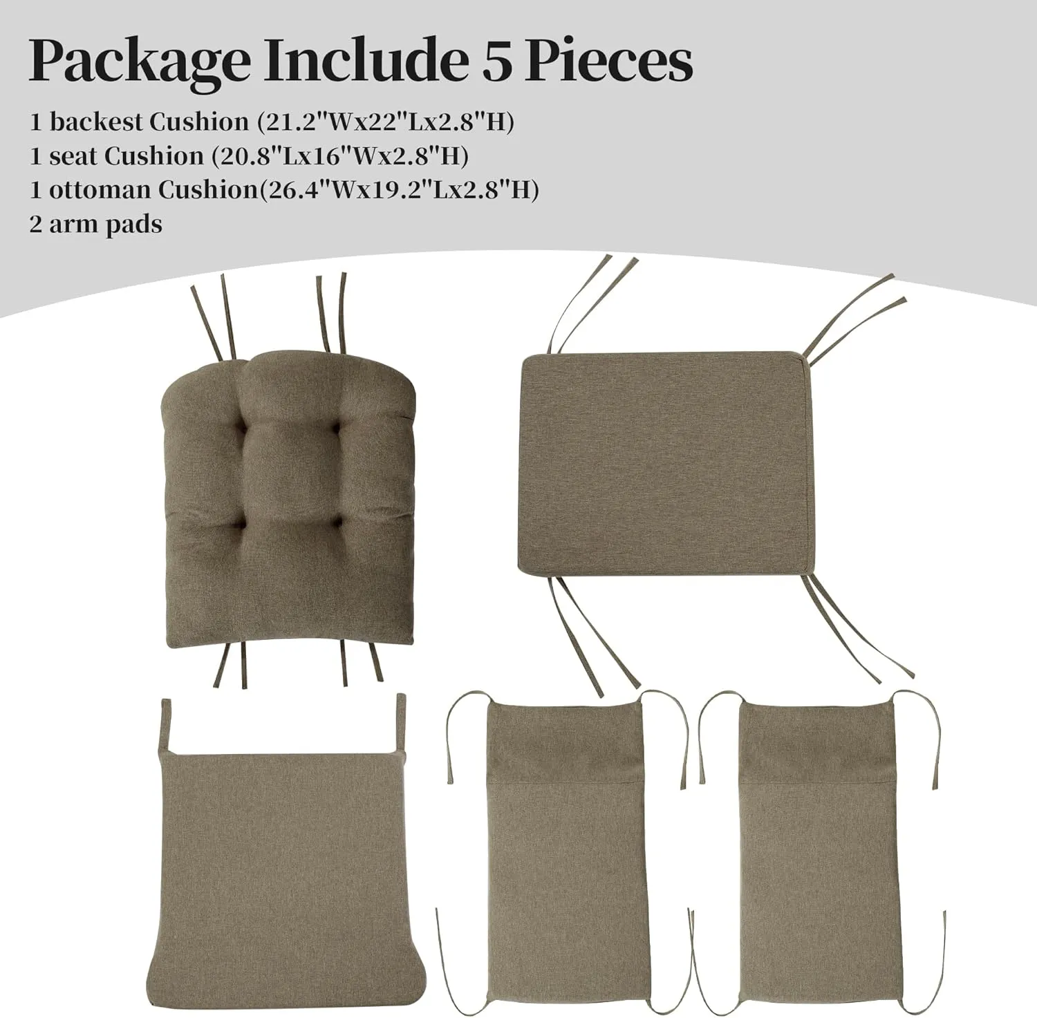 HOMBYS 5 PCS Glider Rocker Replacement Cushions with Storage Side Pocket,Linen-Like Fabric, Foam & Microfiber Filling, Non-Slip & Washable,Thickened & Supportive for Glider Rocking Chair,Coffee