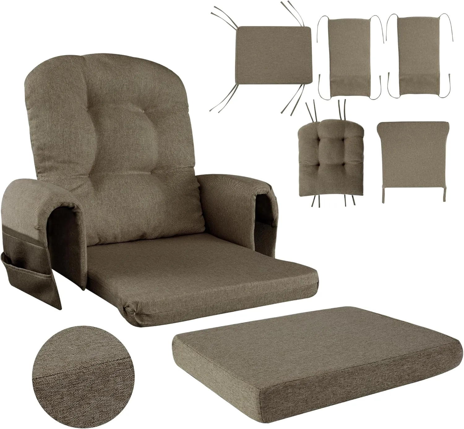 HOMBYS 5 PCS Glider Rocker Replacement Cushions with Storage Side Pocket,Linen-Like Fabric, Foam & Microfiber Filling, Non-Slip & Washable,Thickened & Supportive for Glider Rocking Chair,Coffee