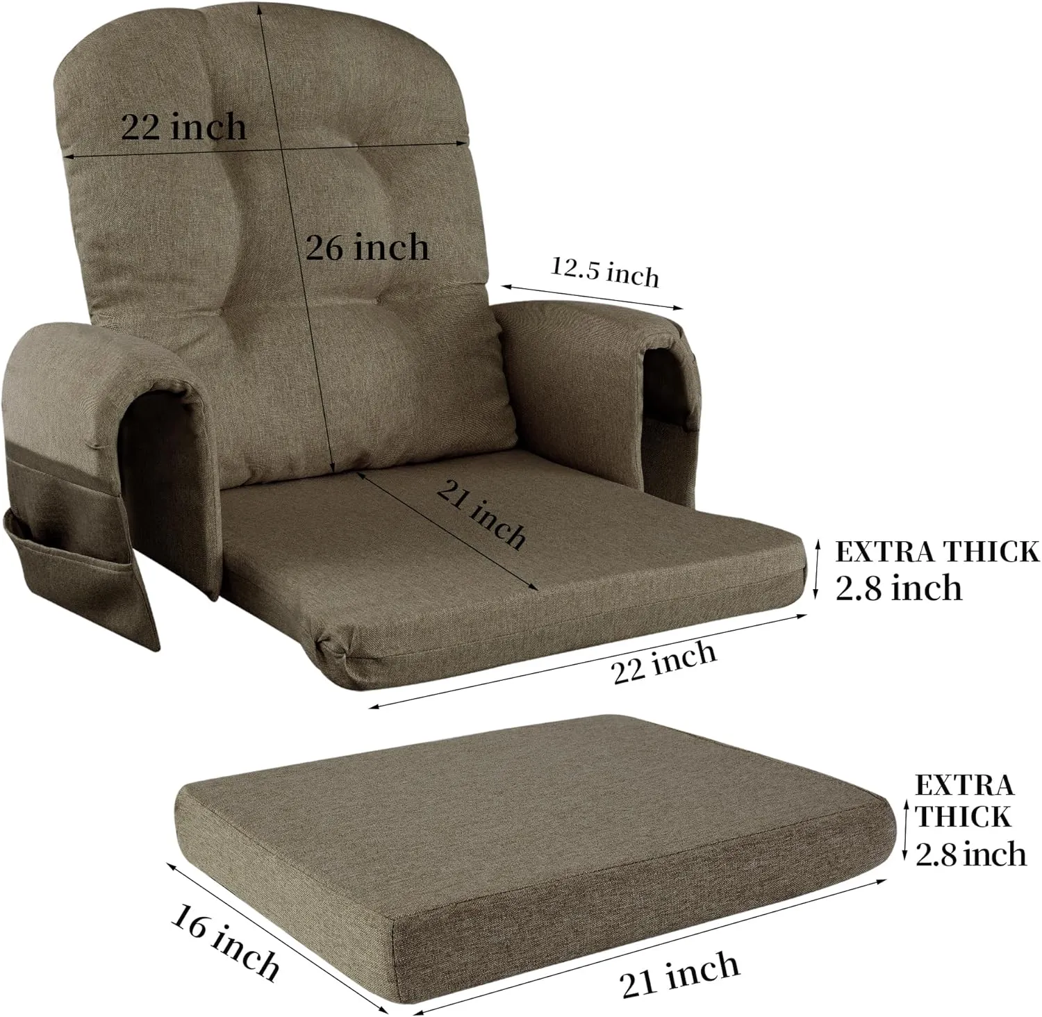 HOMBYS 5 PCS Glider Rocker Replacement Cushions with Storage Side Pocket,Linen-Like Fabric, Foam & Microfiber Filling, Non-Slip & Washable,Thickened & Supportive for Glider Rocking Chair,Coffee