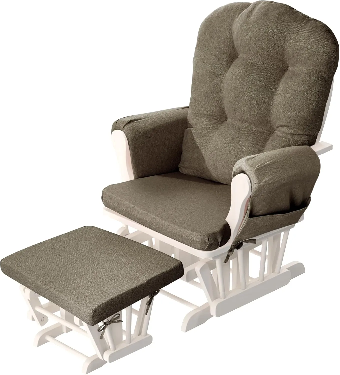 HOMBYS 5 PCS Glider Rocker Replacement Cushions with Storage Side Pocket,Linen-Like Fabric, Foam & Microfiber Filling, Non-Slip & Washable,Thickened & Supportive for Glider Rocking Chair,Coffee