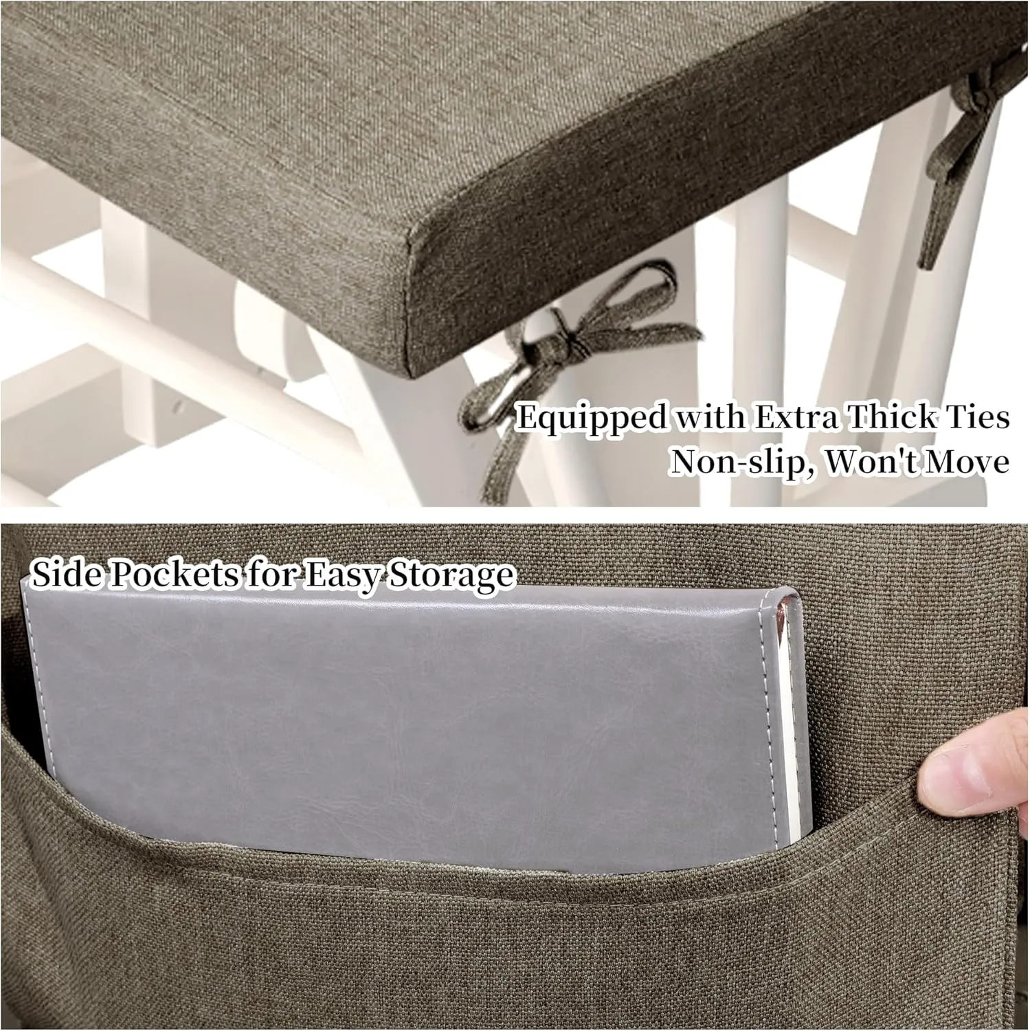 HOMBYS 5 PCS Glider Rocker Replacement Cushions with Storage Side Pocket,Linen-Like Fabric, Foam & Microfiber Filling, Non-Slip & Washable,Thickened & Supportive for Glider Rocking Chair,Coffee