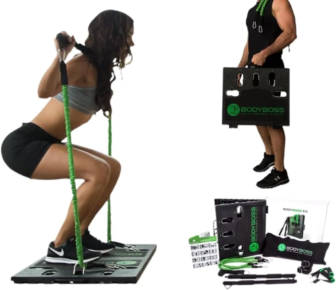 Home Gym 2.0 - Full Portable Gym Home Workout Package, Includes 1 Set of Resistance Bands (2) - Collapsible Resistance Bar, 2 Handles   More - Full Body Workouts for Home, Travel or Outside