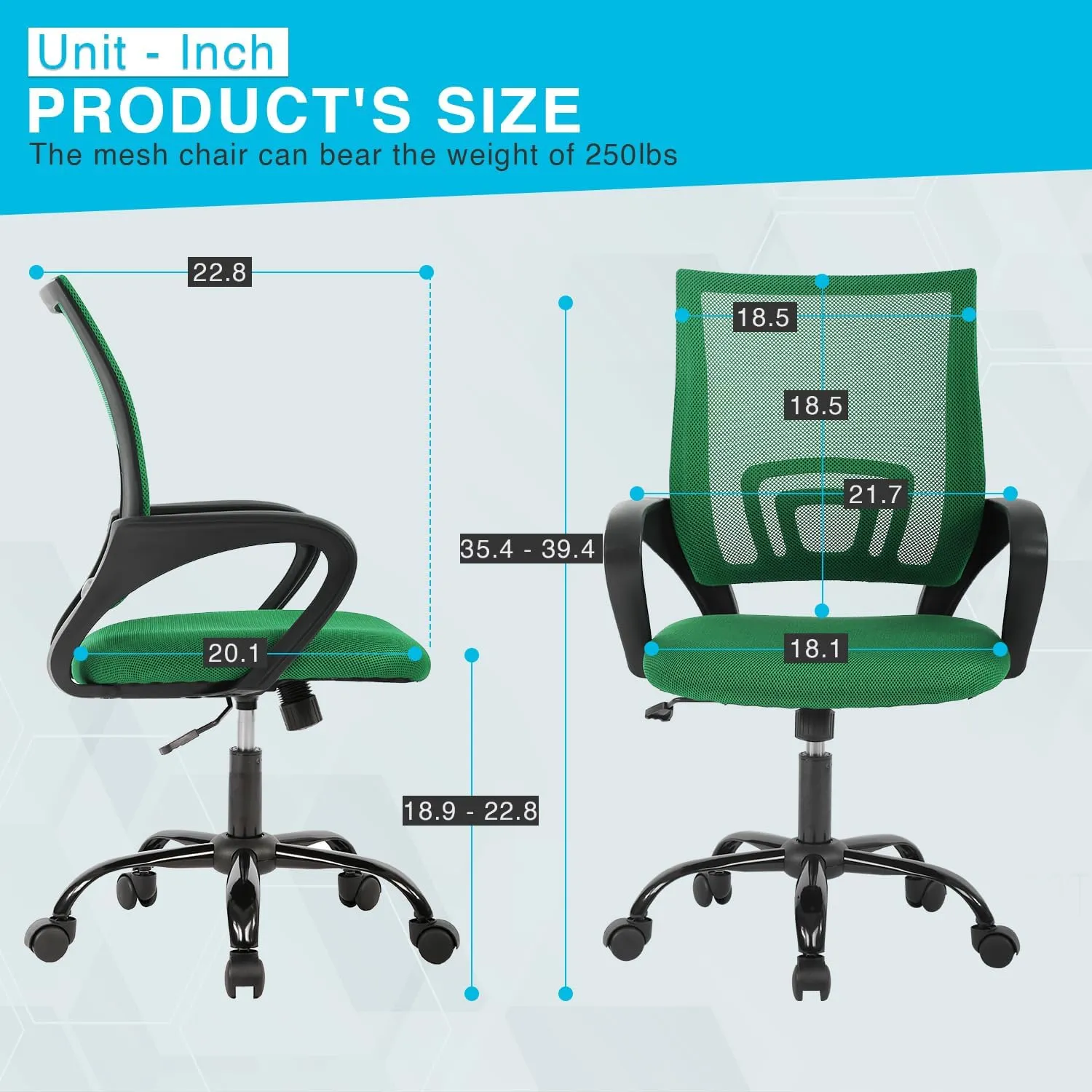 Home Office Chair Ergonomic Desk Chair Mesh Computer Chair with Lumbar Support Armrest Executive Rolling Swivel Adjustable Mid Back Task Chair for Women Adults,Green