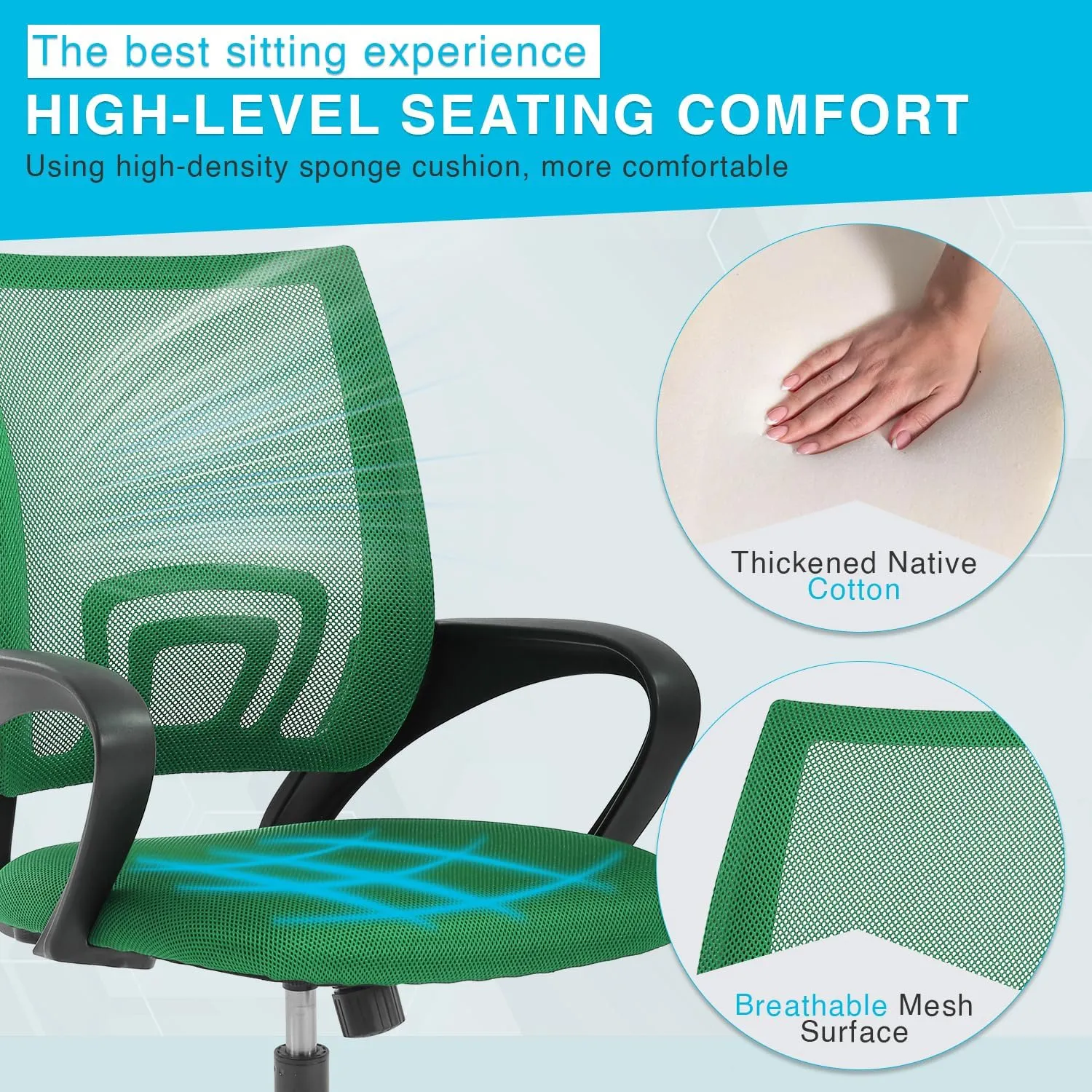 Home Office Chair Ergonomic Desk Chair Mesh Computer Chair with Lumbar Support Armrest Executive Rolling Swivel Adjustable Mid Back Task Chair for Women Adults,Green