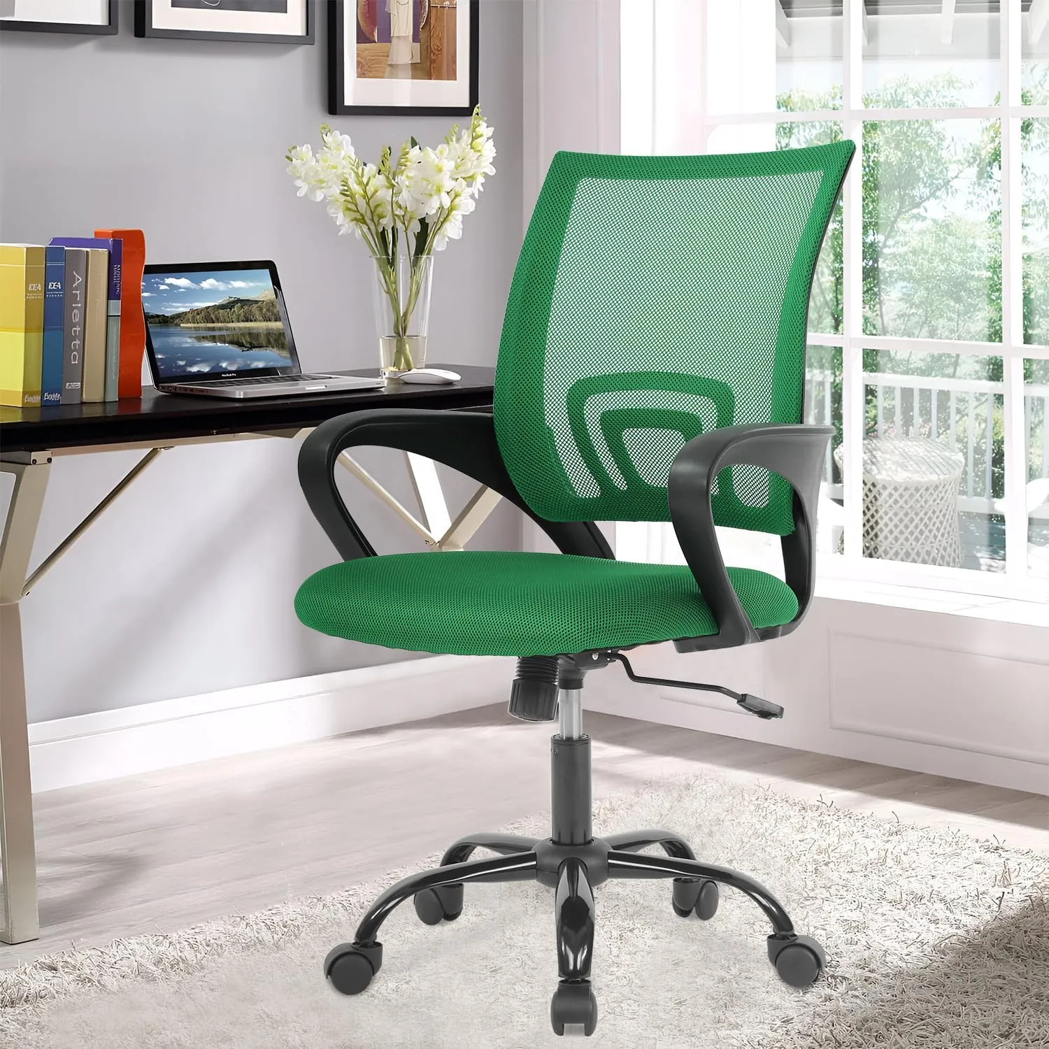 Home Office Chair Ergonomic Desk Chair Mesh Computer Chair with Lumbar Support Armrest Executive Rolling Swivel Adjustable Mid Back Task Chair for Women Adults,Green