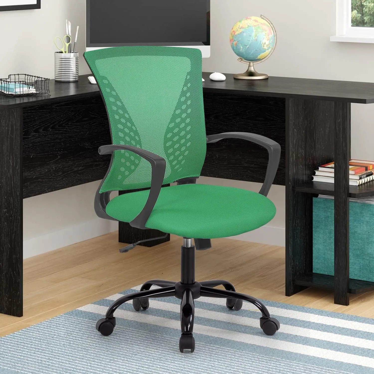 Home Office Chair Ergonomic Desk Chair Mesh Computer Chair with Lumbar Support Armrest Rolling Swivel Adjustable Mid Back Task Chair for Adults(Green)
