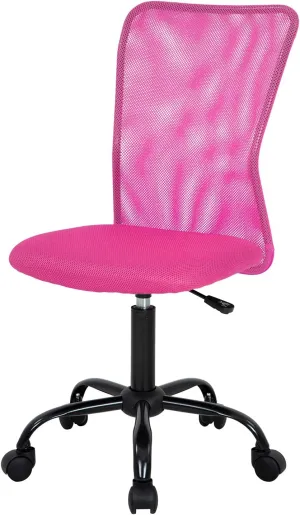 Home Office Chair Mid Back Mesh Desk Chair Armless Computer Chair Ergonomic Task Rolling Swivel Chair Back Support Adjustable Modern Chair with Lumbar Support (Pink)