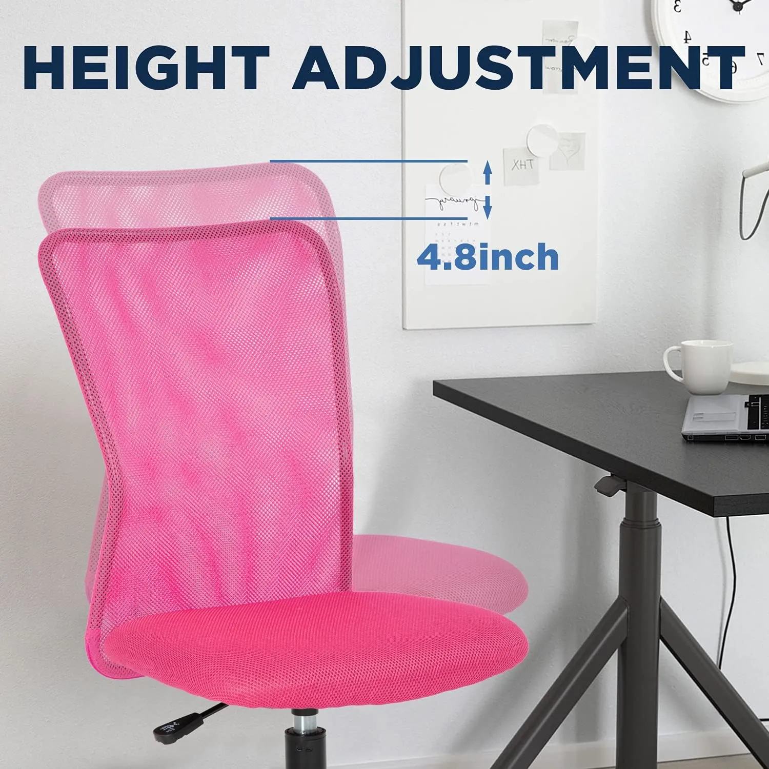 Home Office Chair Mid Back Mesh Desk Chair Armless Computer Chair Ergonomic Task Rolling Swivel Chair Back Support Adjustable Modern Chair with Lumbar Support (Pink)