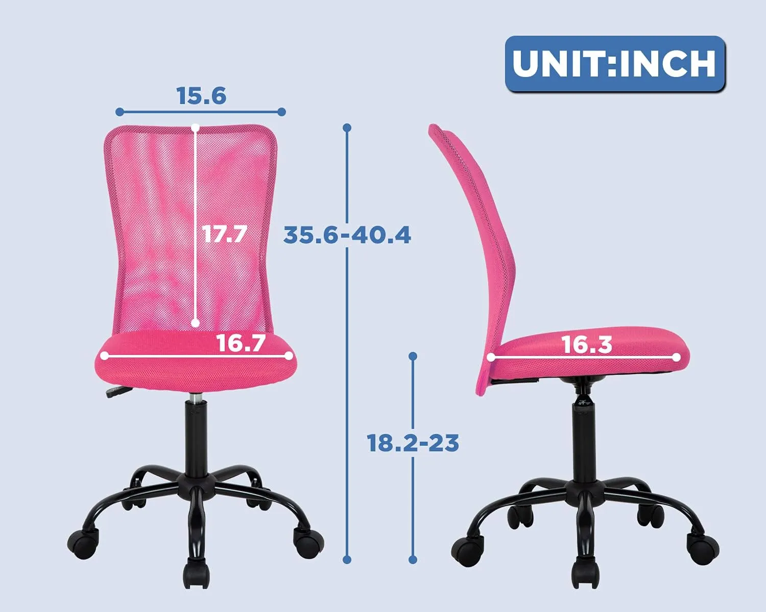 Home Office Chair Mid Back Mesh Desk Chair Armless Computer Chair Ergonomic Task Rolling Swivel Chair Back Support Adjustable Modern Chair with Lumbar Support (Pink)