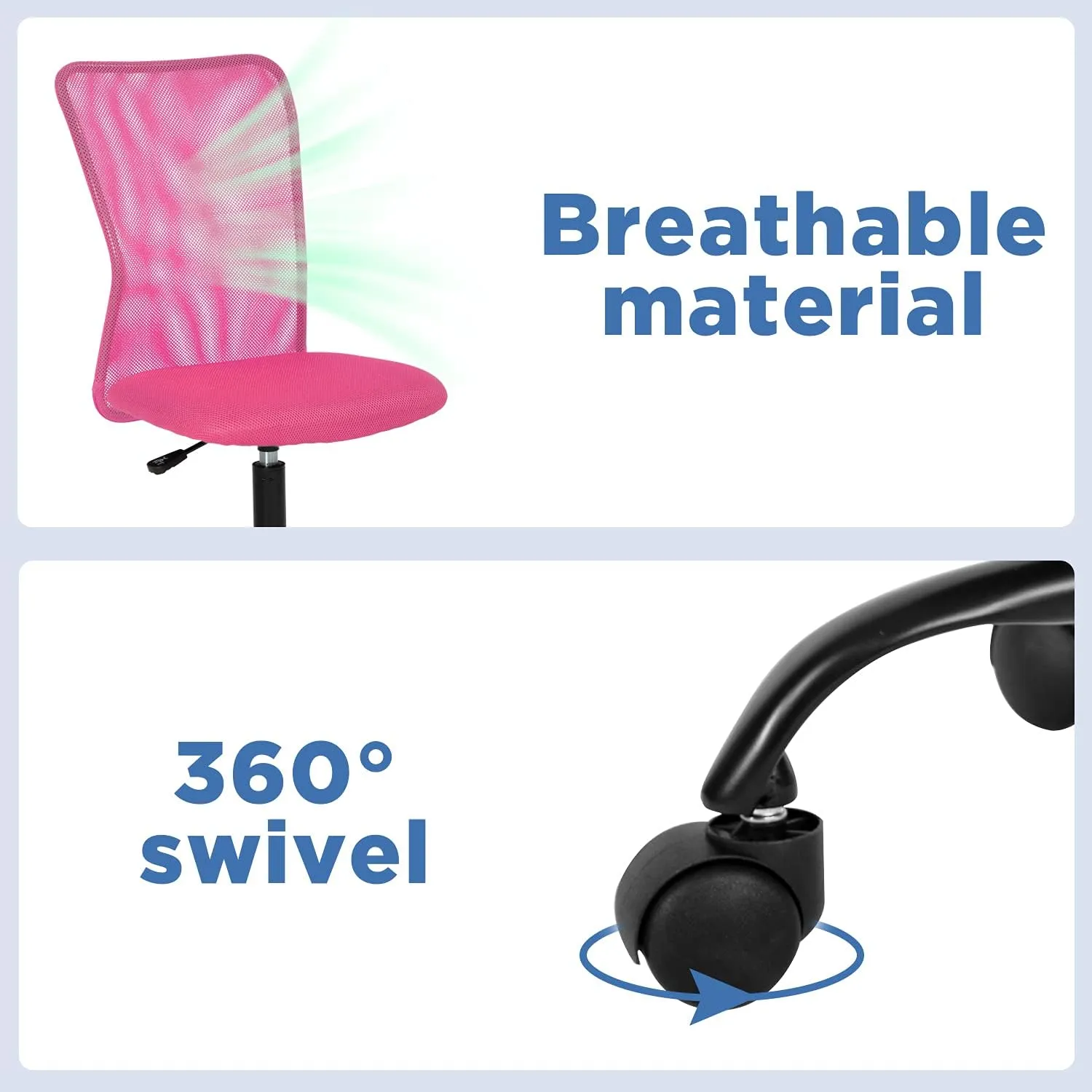 Home Office Chair Mid Back Mesh Desk Chair Armless Computer Chair Ergonomic Task Rolling Swivel Chair Back Support Adjustable Modern Chair with Lumbar Support (Pink)
