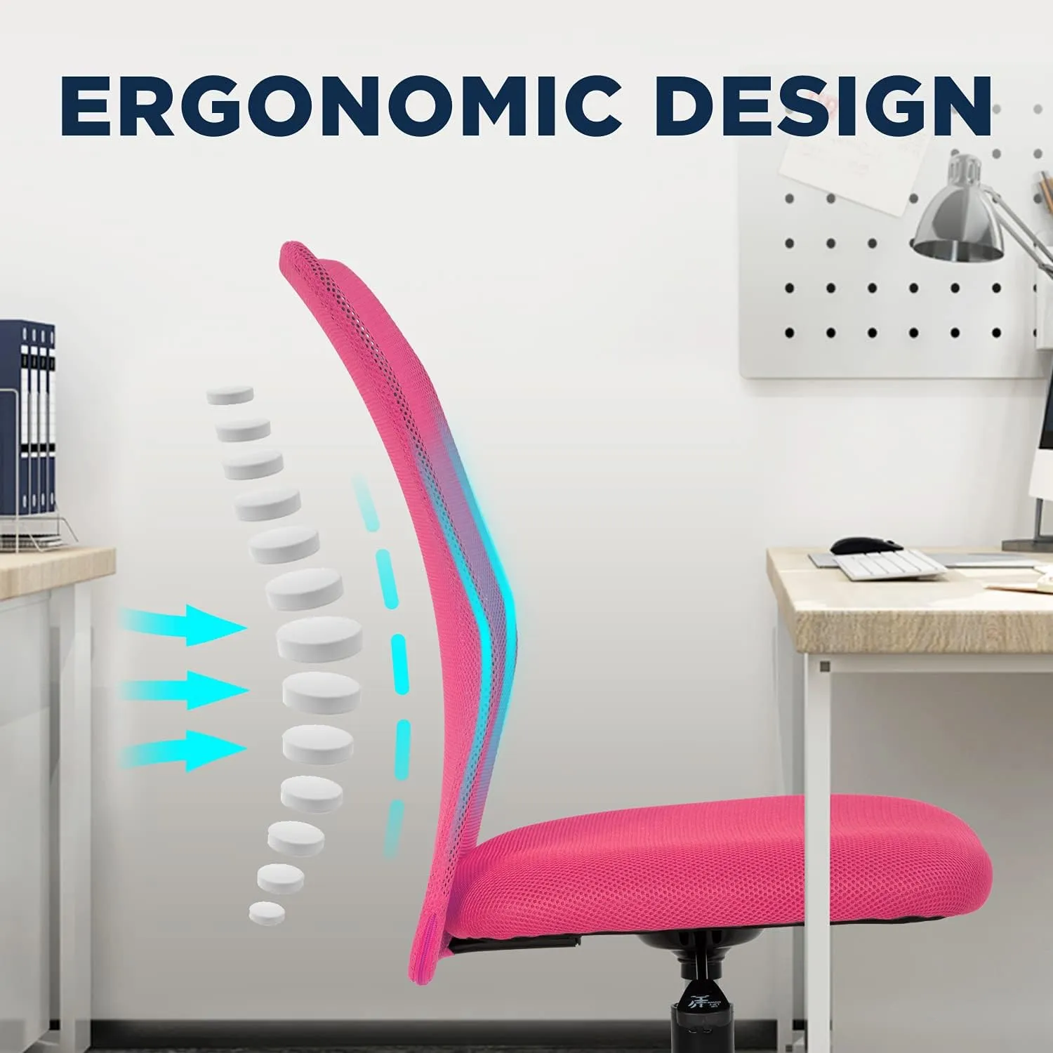 Home Office Chair Mid Back Mesh Desk Chair Armless Computer Chair Ergonomic Task Rolling Swivel Chair Back Support Adjustable Modern Chair with Lumbar Support (Pink)
