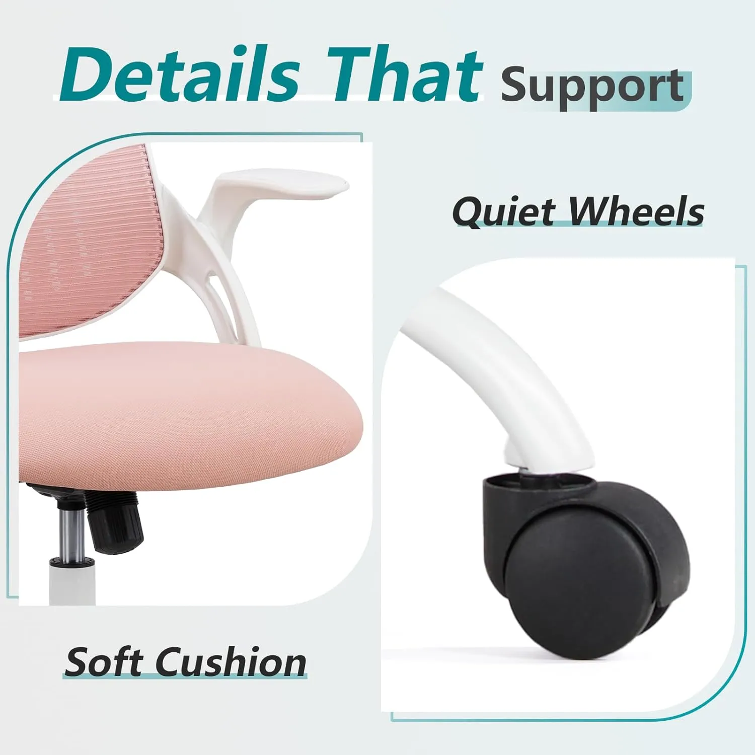 Home Office Desk Chair, Ergonomic Computer Managerial Executive Chairs High-Back Work Swivel Task Chairs with Wheels, Lumbar Support, Comfy Flip-up Armrest for Gaming, Study, Student, Pink