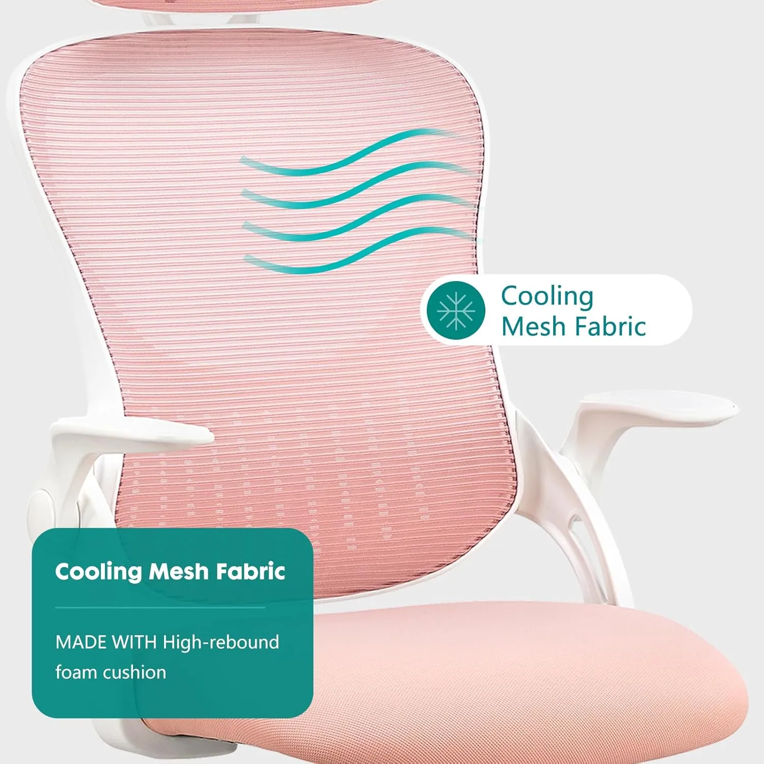 Home Office Desk Chair, Ergonomic Computer Managerial Executive Chairs High-Back Work Swivel Task Chairs with Wheels, Lumbar Support, Comfy Flip-up Armrest for Gaming, Study, Student, Pink