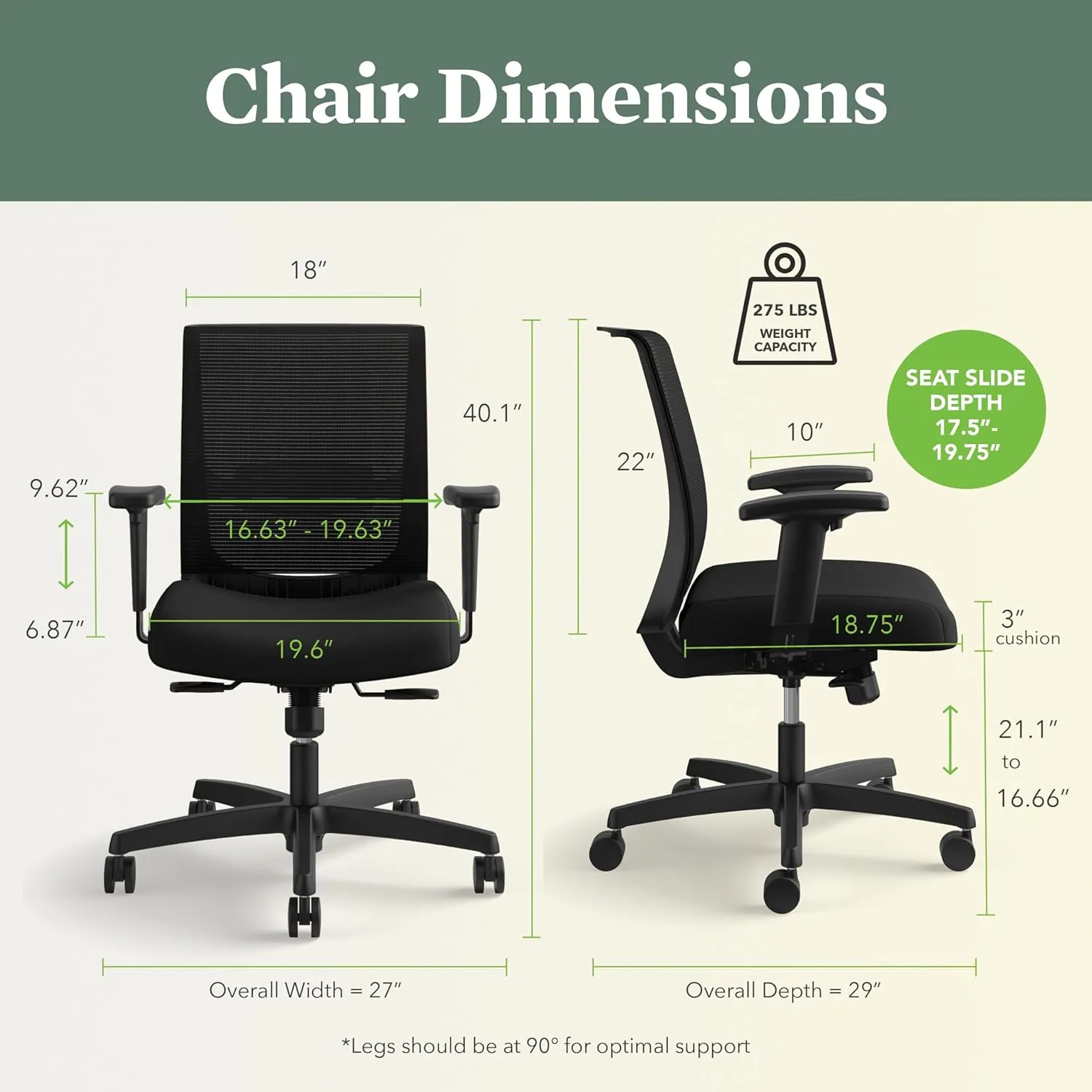 HON Convergence Ergonomic Office Chair, Breathable Back Support Mesh, Adjustable Arms, Lumbar Support, Rolling Swivel Wheels, Comfortable Synchro-Tilt Recline - Vinyl