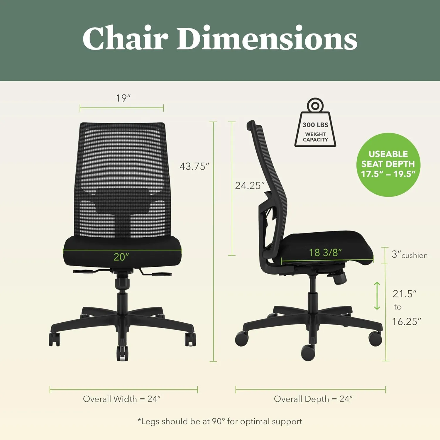 HON Ignition 2.0 Armless Mesh Office Chair, Synchro-Tilt Recline Executive Ergonomic Office Chair Computer, Home, Gaming, Black