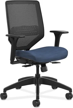 HON Solve Mesh Back Office Chair with Adjustable Arms, Adjustable Height, Tilt Tension, Lumbar Support, Swivels, on Rolling Wheels, Midnight