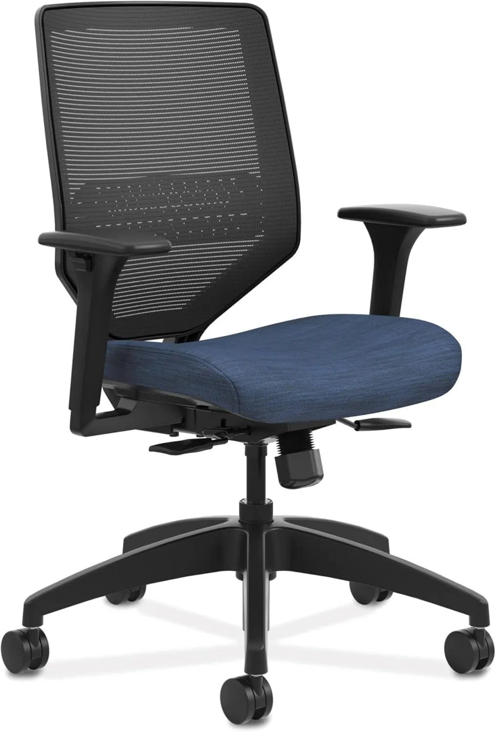 HON Solve Mesh Back Office Chair with Adjustable Arms, Adjustable Height, Tilt Tension, Lumbar Support, Swivels, on Rolling Wheels, Midnight
