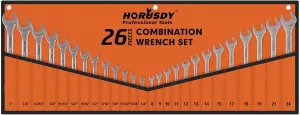 HORUSDY 26-Piece Durable Combination Wrench Set with Roll-up Pouch, Open End Wrench Set for General Household, Garage, Auto Repairs, SAE 1/4” - 1” and Metric 8mm - 24mm