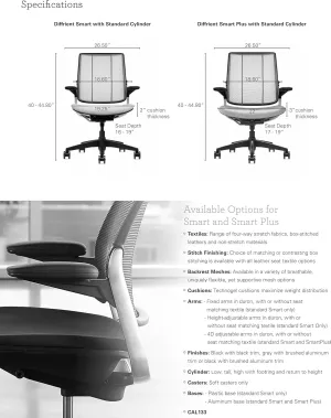 Humanscale Diffrient Smart Office Desk Chair - S413 Advanced Height Adjustable Duron Arms - Black Frame with Monofilament Stripe Black Mesh Back Azure Corde4 Fabric - Standard Carpet Casters